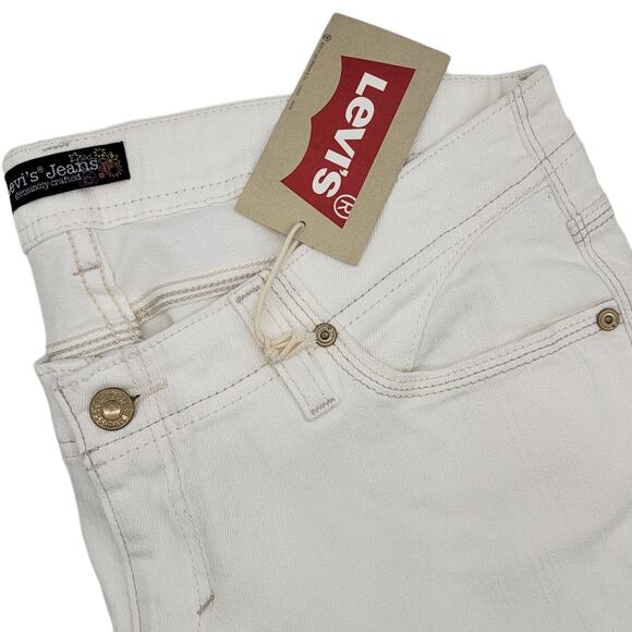 LEVI'S White Flare Ultra Low Rise Stretch Denim Jeans - Size 15 Medium - Picture 5 of 9